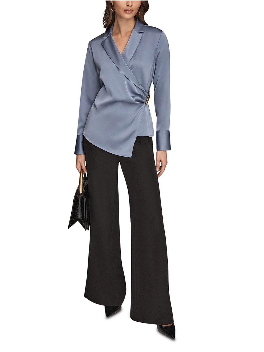 NWT Donna Karan Women's Wrap Long Sleeve V-Neck Top. LARGE. Tempest. Retail $129 - Picture 7 of 10